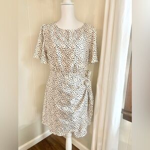 Pink Lily Black and White Polka Dot Faux Wrap Tie Front Mini Dress